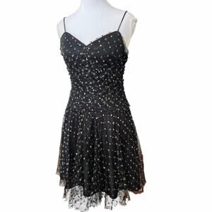 Betsey Johnson Black Lace Sequin Mini Dress 4 sparkling Fairy Coquette Y2K Party